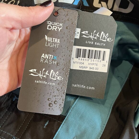 NWT Salt Life SLX-QD Teal Blue Men’s Swim Trunks Size 28 HYPDE Quick Dry - Picture 12 of 13